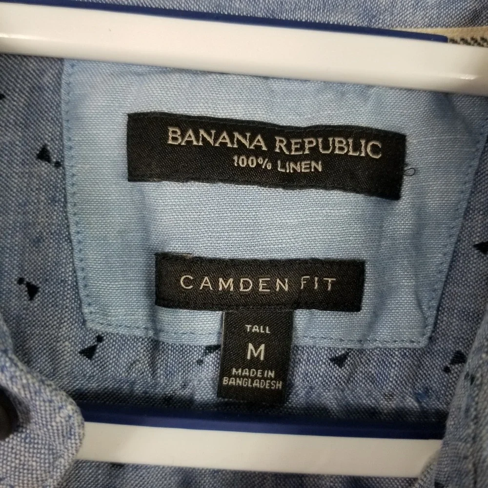 Banana Republic Button Front Shirt Mens Medium Tall Blue Linen Camden Fit Print